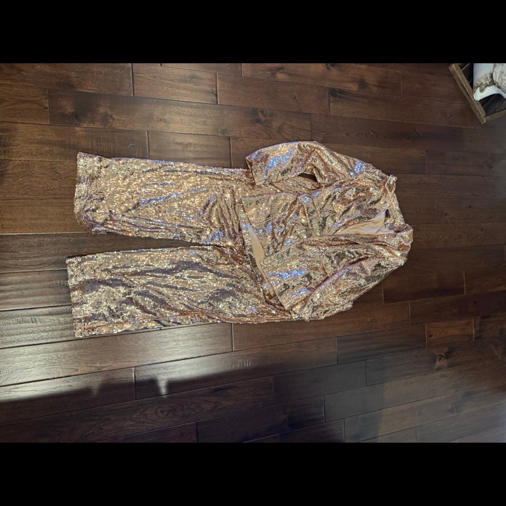 City Chic Rose Gold Sequin pants suit 20 - Picture 5 of 14